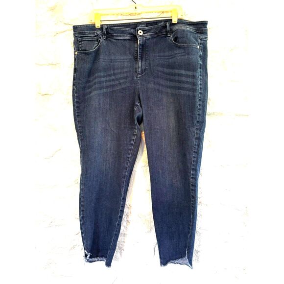 J.Jill Denim - J Jill Denim Authentic Fit Slim Ankle Jeans Womens 18 Dark Wash Stretch Raw Hem